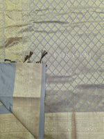 Load image into Gallery viewer, Semi Soft Silk Gold Zari Saree - Ash
