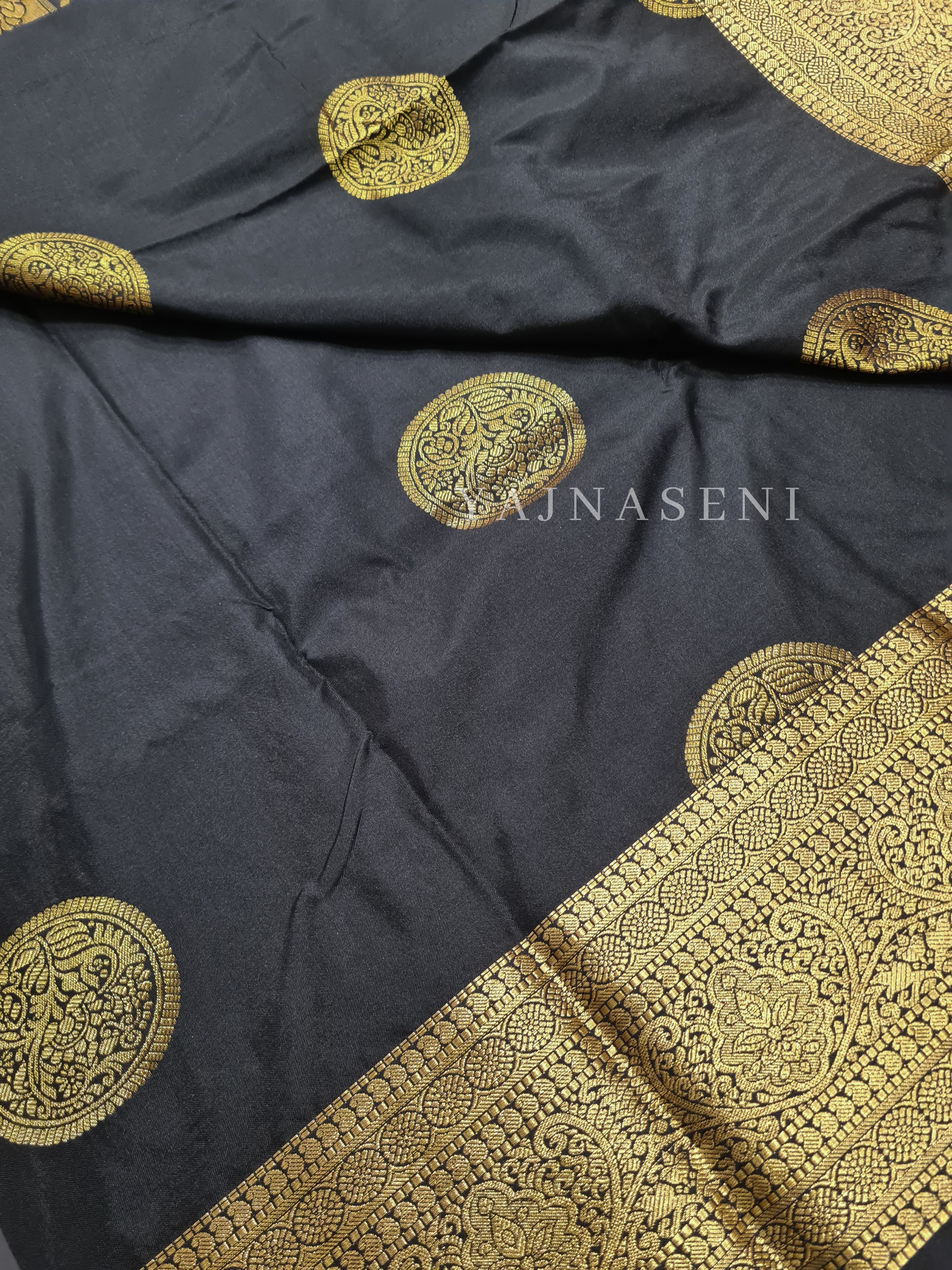Semi Soft Silk Gold Zari Saree - Black