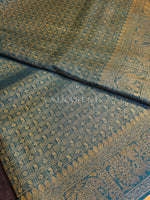 Load image into Gallery viewer, Banarasi Soft Silk Copper Zari Saree - Green x Sandalwood
