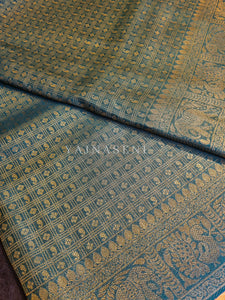 Banarasi Soft Silk Copper Zari Saree - Green x Sandalwood