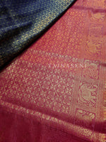 Load image into Gallery viewer, Banarasi Soft Silk Copper Zari Saree - Navy Blue x Fruit Punch
