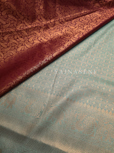 Banarasi Soft Silk Copper Zari Saree - Pista x Cherry