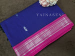 Load image into Gallery viewer, Kalyani Cotton Saree - Silver Zari : Blue x Berry x Pink
