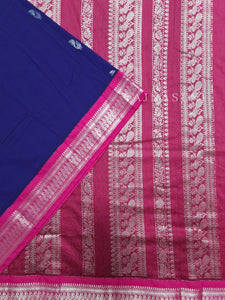 Kalyani Cotton Saree - Silver Zari : Blue x Berry x Pink