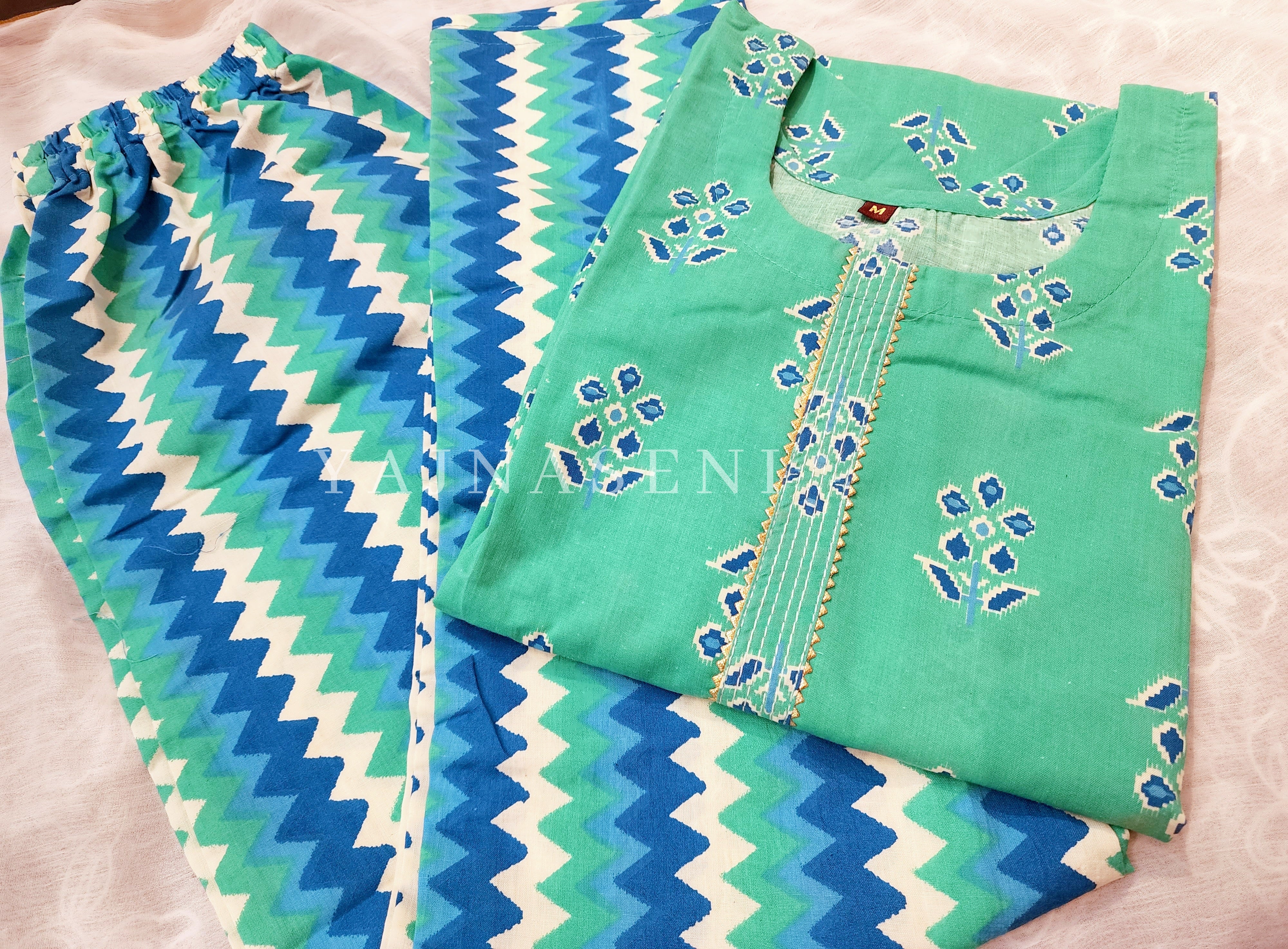 Kurti set - EESHANI : seafoam x blue