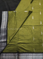 Load image into Gallery viewer, Kalyani Cotton Saree - Silver Zari : Olive x Black

