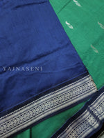 Load image into Gallery viewer, Kalyani Cotton Saree - Silver Zari : Pine x Blue
