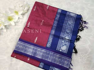 Kalyani Cotton Saree - Silver Zari : Berry x Blue x Violet