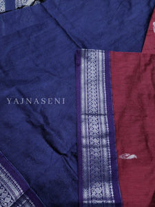 Kalyani Cotton Saree - Silver Zari : Berry x Blue x Violet