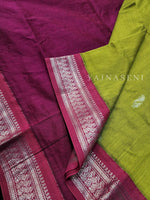Load image into Gallery viewer, Kalyani Cotton Saree - Silver Zari : Light Olive x Berry x Pink
