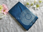Load image into Gallery viewer, Soft Silk Borderless Silver Mandala Saree - Peacock Blue
