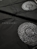 Load image into Gallery viewer, Soft Silk Borderless Silver Mandala Saree - Black
