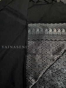 Soft Silk Borderless Silver Mandala Saree - Black