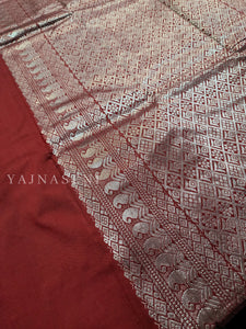 Soft Silk Borderless Silver Mandala Saree - Deep Red