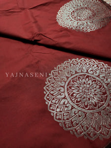 Soft Silk Borderless Silver Mandala Saree - Deep Red