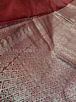 Load image into Gallery viewer, Soft Silk Borderless Silver Mandala Saree - Deep Red
