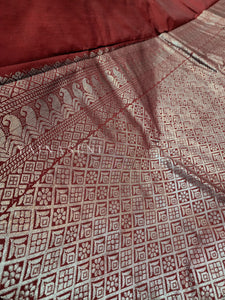 Soft Silk Borderless Silver Mandala Saree - Deep Red