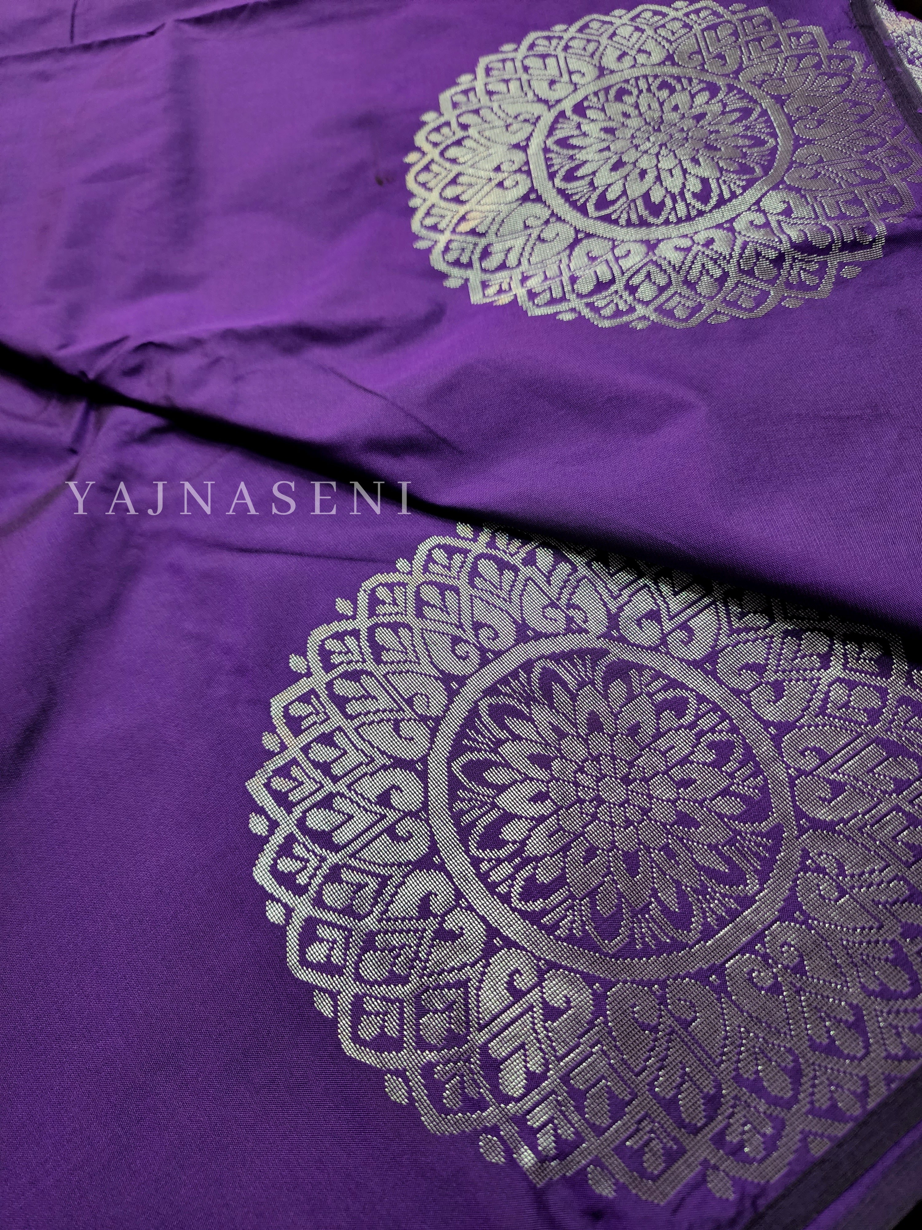 Soft Silk Borderless Silver Mandala Saree - Violet