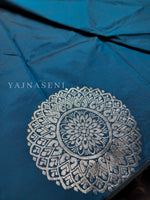 Load image into Gallery viewer, Soft Silk Borderless Silver Mandala Saree - Peacock Blue
