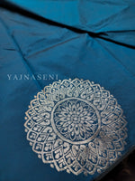 Load image into Gallery viewer, Soft Silk Borderless Silver Mandala Saree - Peacock Blue
