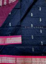 Load image into Gallery viewer, Kalyani Cotton Saree - Silver Zari : Midnight Blue x Plum x Pink
