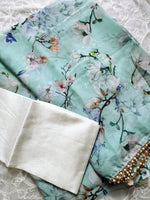 Load image into Gallery viewer, Floral georgette saree x Pearl border : Turquoise
