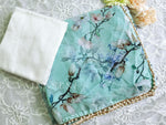 Load image into Gallery viewer, Floral georgette saree x Pearl border : Turquoise
