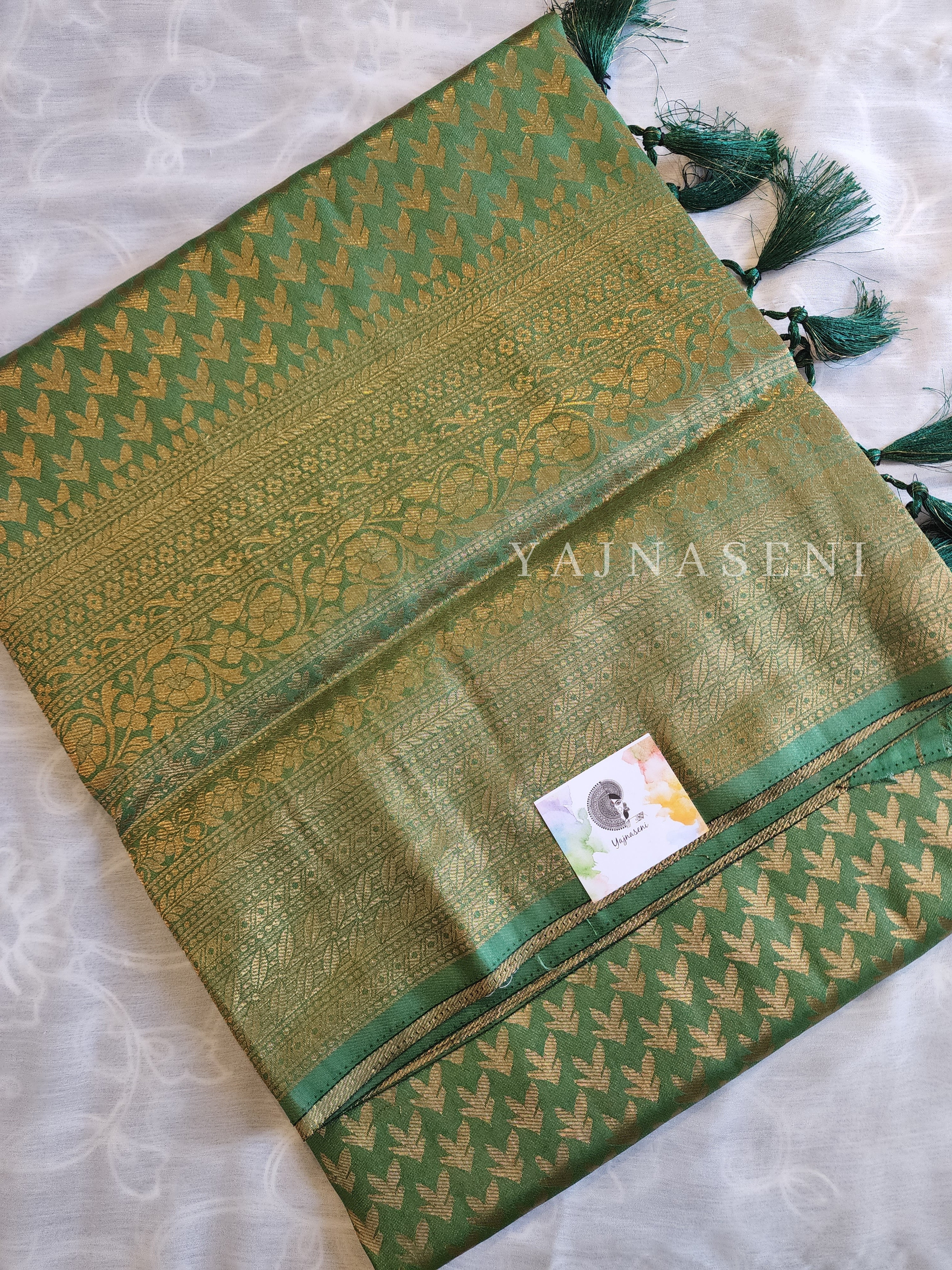 Soft Silk Copper Zari Saree - Green (brocade , leaf)
