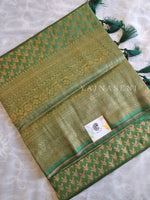 Load image into Gallery viewer, Soft Silk Copper Zari Saree - Green (brocade , leaf)
