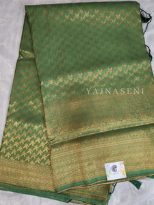 Soft Silk Copper Zari Saree - Green (brocade , leaf)