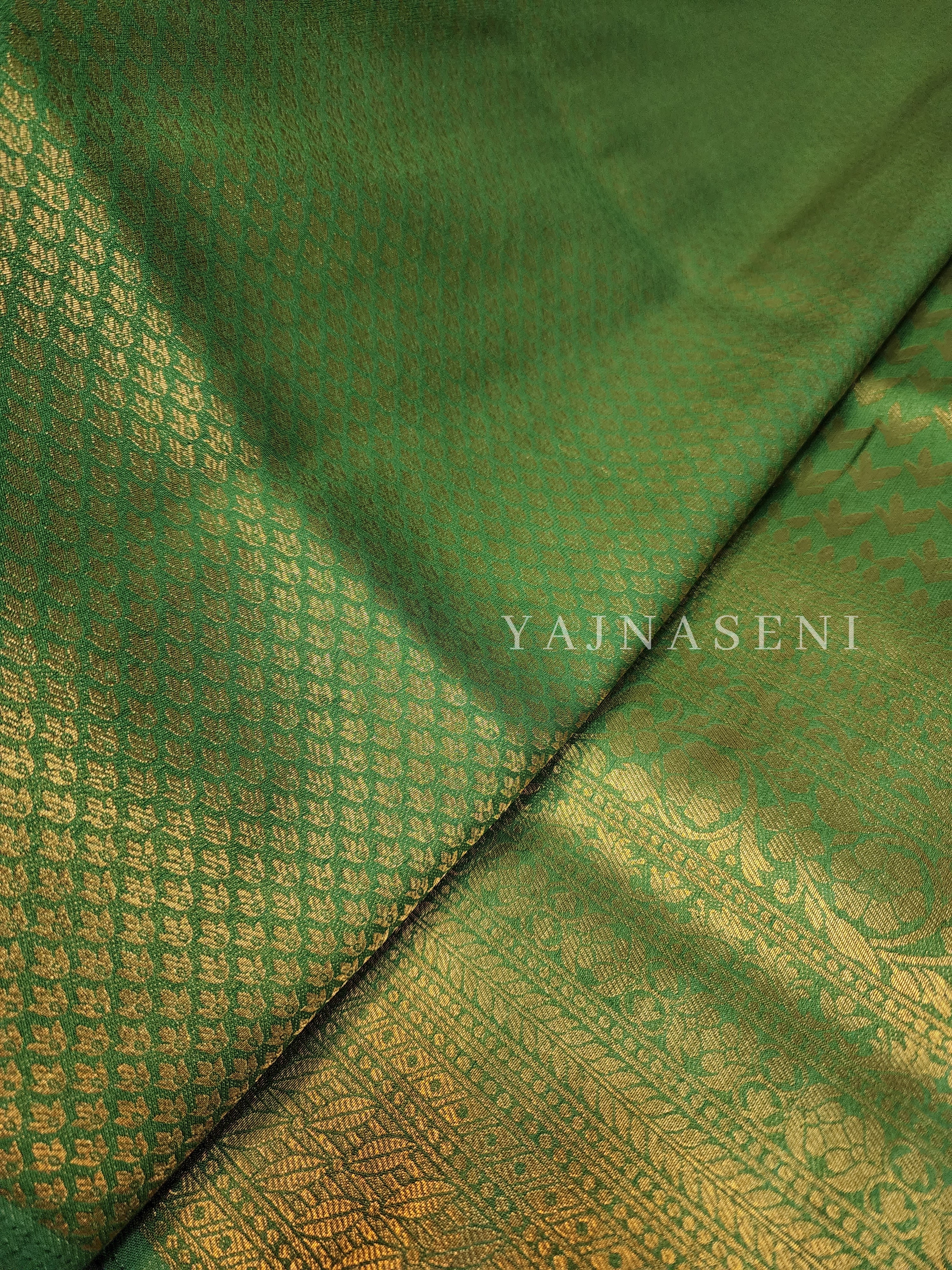 Soft Silk Copper Zari Saree - Green (brocade , leaf)