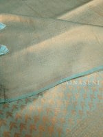 Load image into Gallery viewer, Soft Silk Copper Zari Saree - Mint (brocade , leaf)
