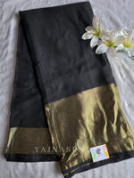 Load image into Gallery viewer, Chiffon saree x Gold border : Black

