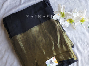 Chiffon saree x Gold border : Black