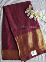 Load image into Gallery viewer, Chiffon saree x Gold border : Burgundy
