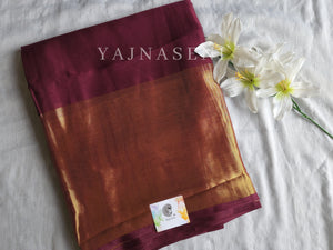 Chiffon saree x Gold border : Burgundy