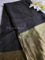 Load image into Gallery viewer, Chiffon saree x Gold border : Black

