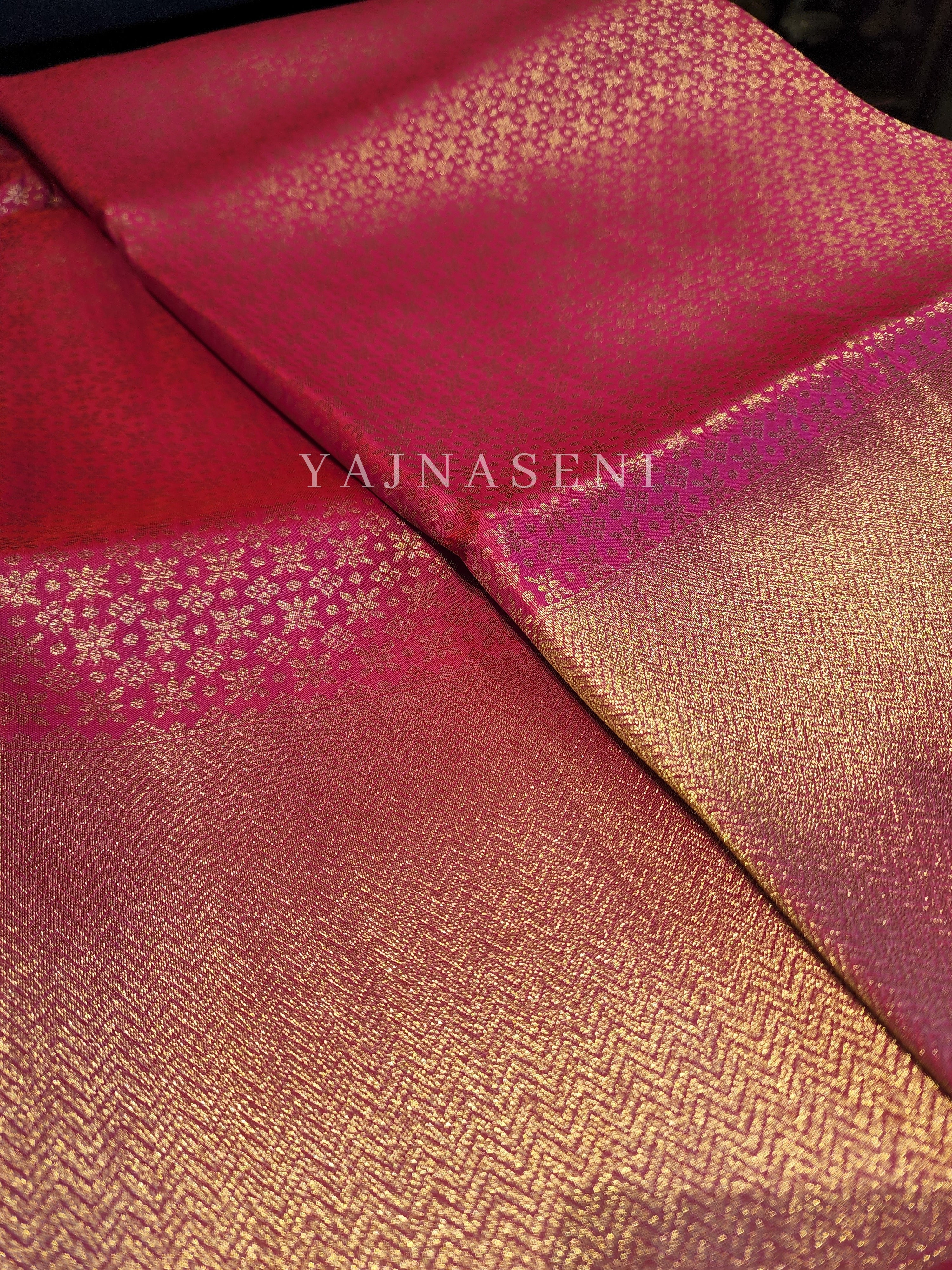 Banarasi Soft Silk Saree x Light Gold Zari - Hot Pink