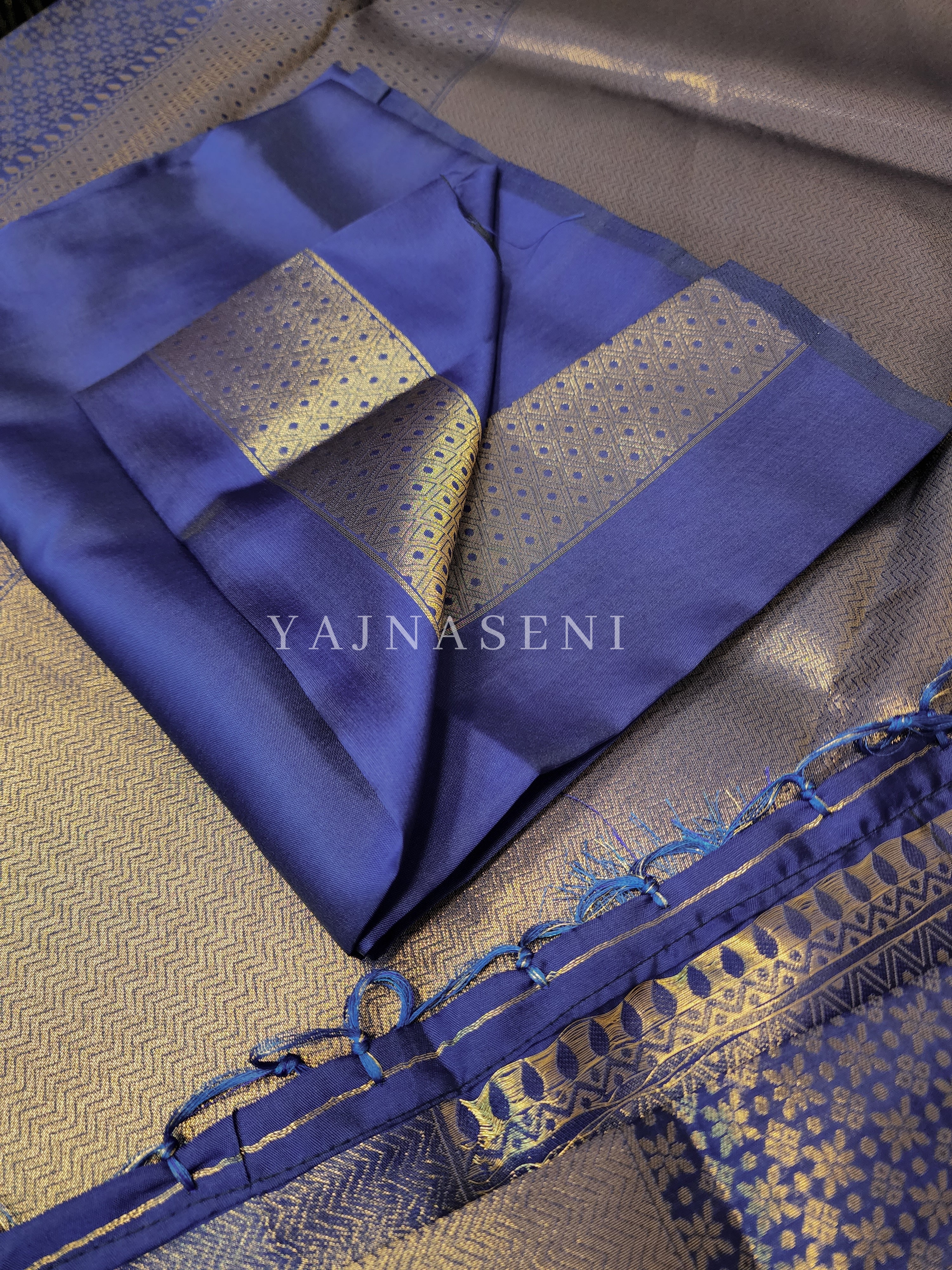 Banarasi Soft Silk Saree x Light Gold Zari - Persian Blue