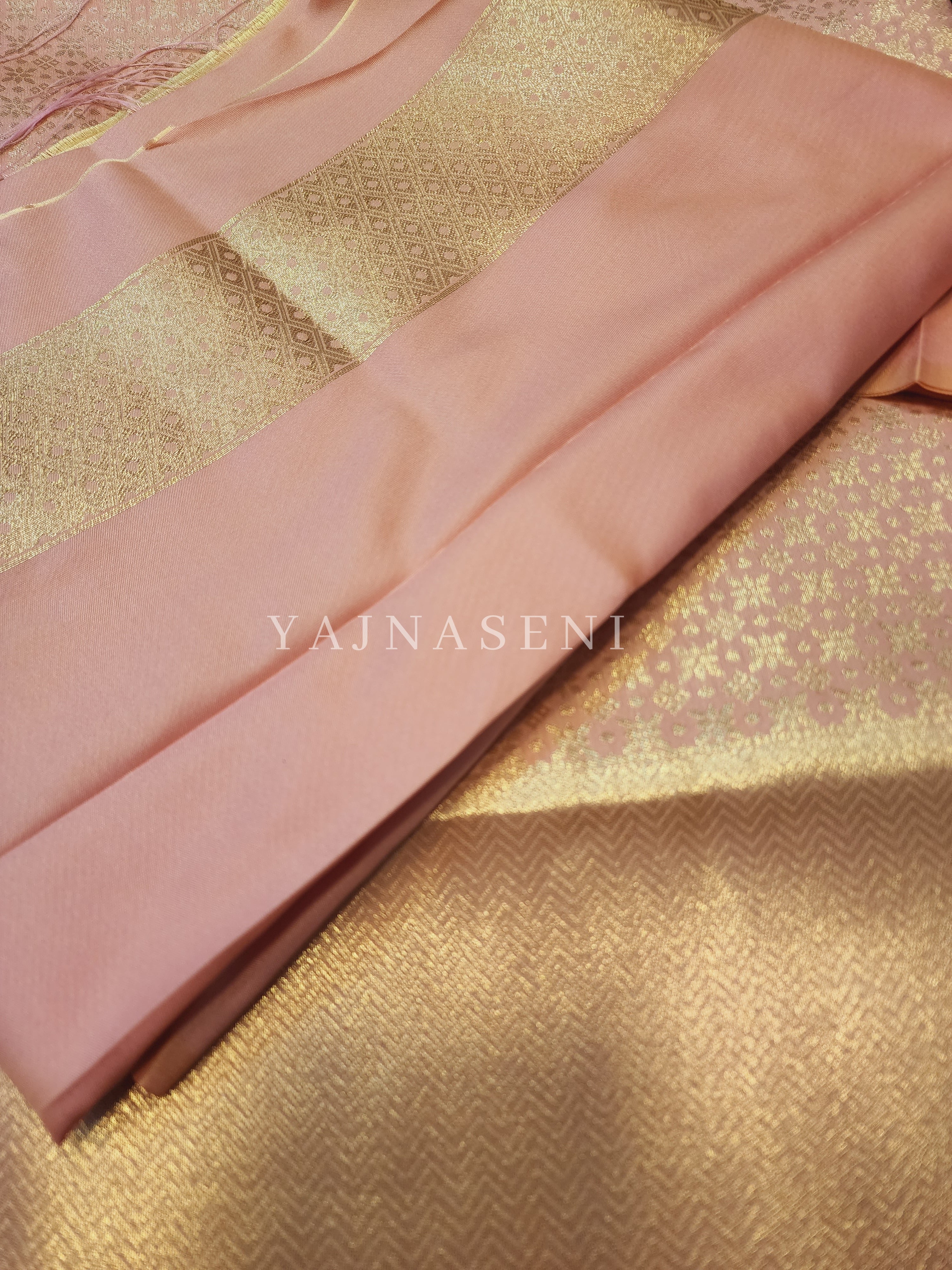 Banarasi Soft Silk Saree x Light Gold Zari - Light Pink