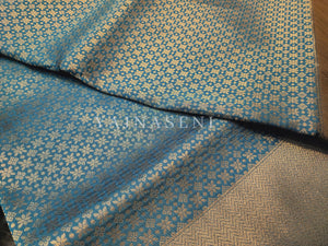 Banarasi Soft Silk Saree x Light Gold Zari - Teal Blue