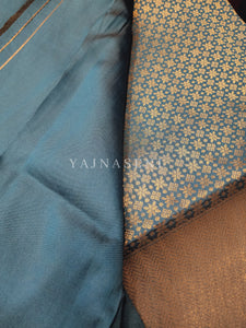 Banarasi Soft Silk Saree x Light Gold Zari - Teal Blue