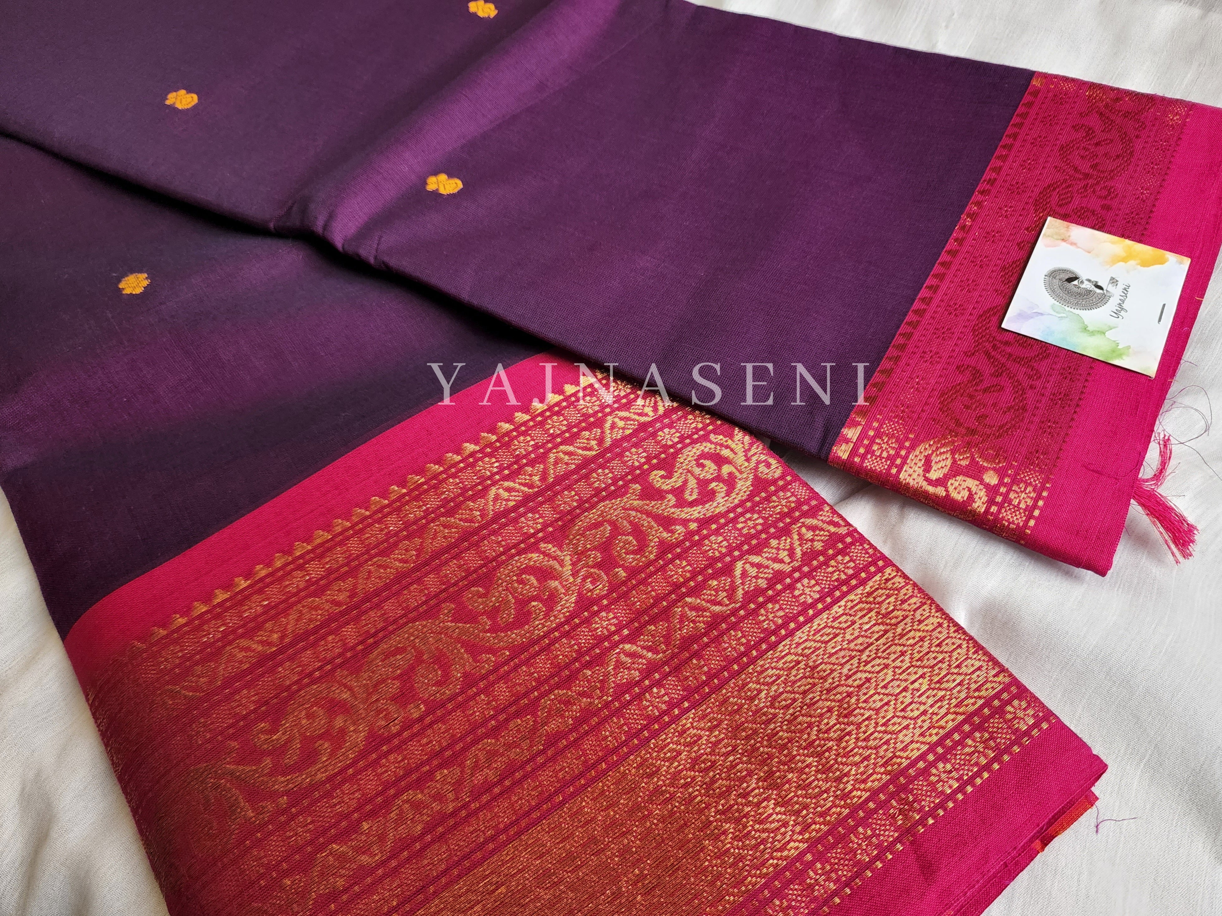 Kanchipuram Pure Cotton saree - Dark purple x Pink