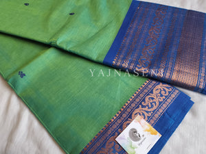 Kanchipuram Pure Cotton saree - Seafoam x Blue