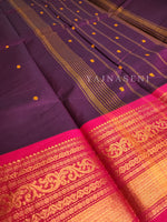 Load image into Gallery viewer, Kanchipuram Pure Cotton saree - Dark purple x Pink
