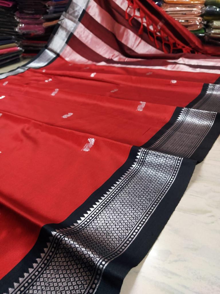 Cotton Silk Saree - Red x Black