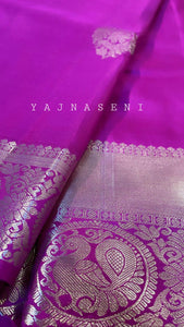 Magenta - Pure Kanjivaram Silk Saree with White Gold Zari