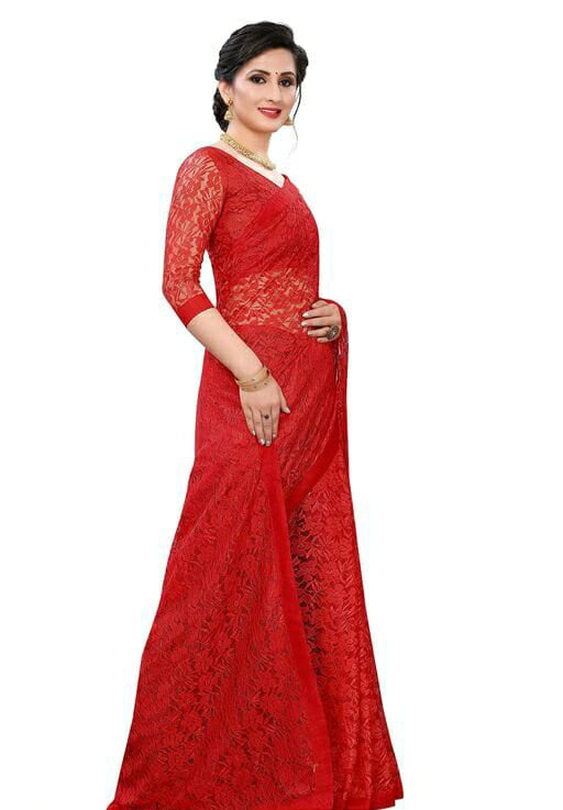 Lace Saree - Red