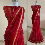 Load image into Gallery viewer, Minimalist Chiffon saree + Linden blouse : Ruby
