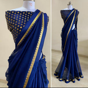 Minimalist Chiffon saree + Linden blouse : Sapphire